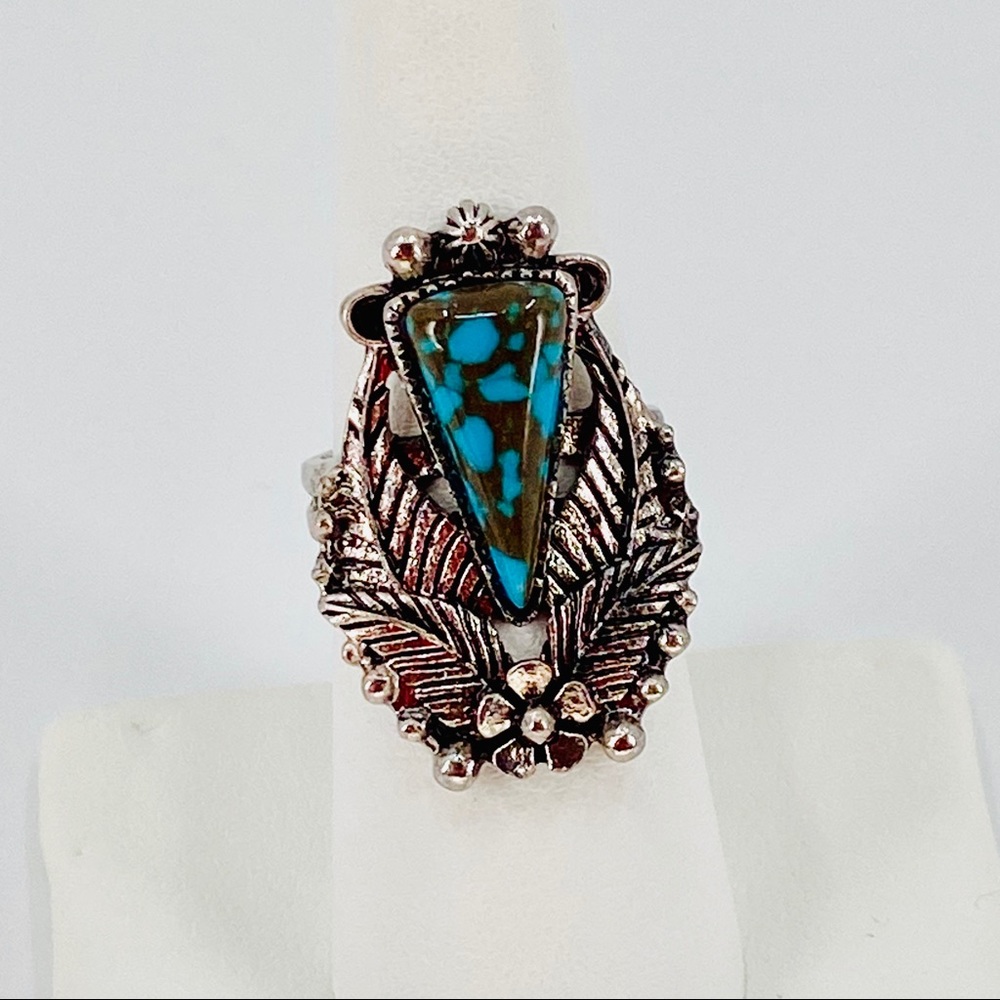 LAST CHANCE Silver Turquoise Boho Ring Sz7 JR02 - Picture 5 of 8